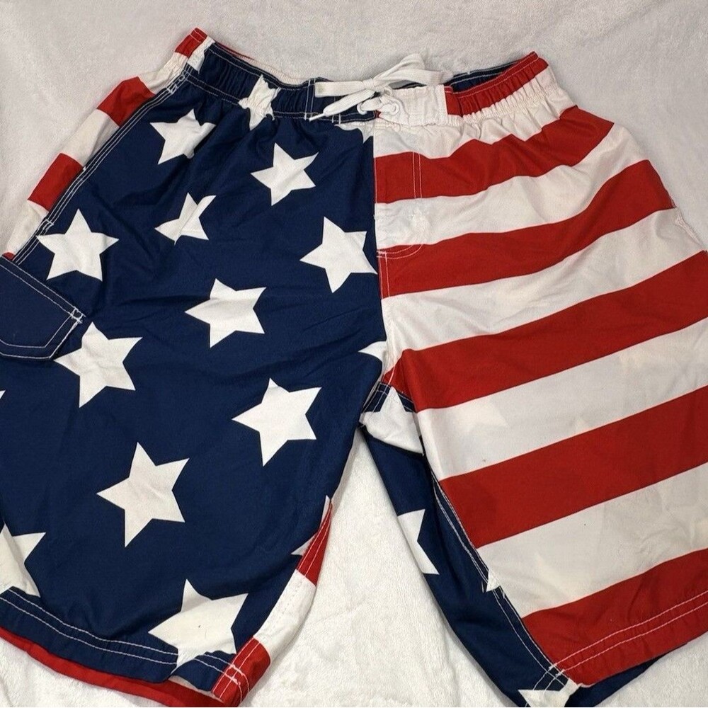 Kanu Surf Swim Trunks Men's Sz XL Red Blue White American Flag USA Mesh Lined